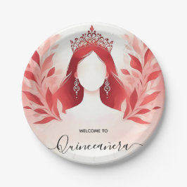 In Hot Pink Crown Tiara Black Lace Red Quinceanera Pappteller