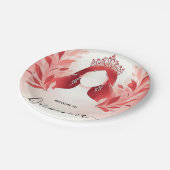 In Hot Pink Crown Tiara Black Lace Red Quinceanera Pappteller (Schrägansicht)