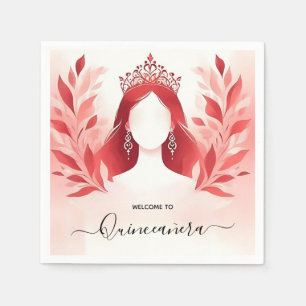 In Hot Pink Crown Tiara Black Lace Red Quinceanera Serviette