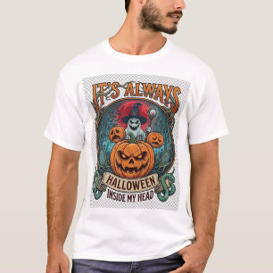 In Ihrem Kopf ist es immer Halloween Kürbis Geist  T-Shirt