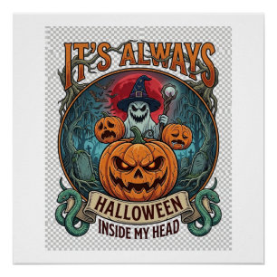 In Ihrem Kopf ist immer Halloween Kürbis Geistersc Poster