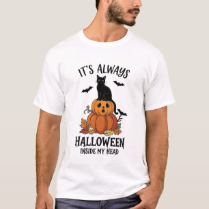 In ihrem Kopf ist immer Halloween Schwarze Katze K T-Shirt