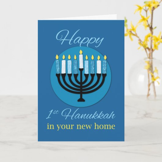 In Ihrer neuen Zuhause First Hanukkah Menorah auf  Karte (Gelbe Blume)