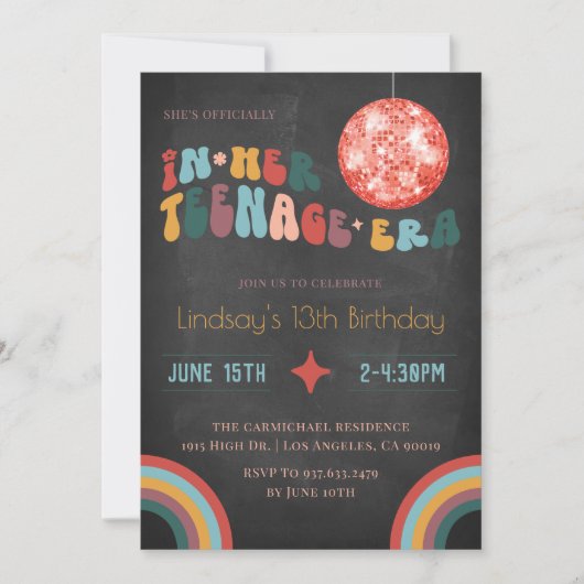 In ihrer Teenager-Ära Groovy Geburtstag Einladung (Vorderseite)