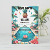 in Junge Wasser blau Cool Pool Party 13. Geburtsta Einladung (Stehend Vorderseite)