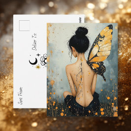 In Kontakt bleiben | Hallo sagen | Whimsical Frau Postkarte