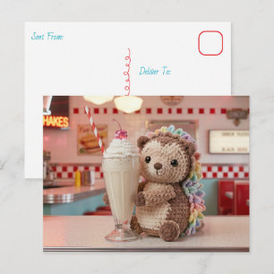 In Kontakt bleiben Igel und Milchshake Postkarte