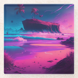 In Kontakt bleiben   Rosa Ozeanwellen Glasuntersetzer