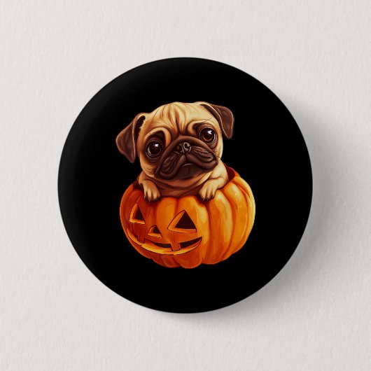 In Kürkin Halloween Pugkin Niedlicher Mops Hallowe Button (Vorderseite)