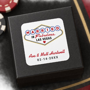 In Las Vegas geheiratet - Hochzeitsmonogramm in Ro Quadratischer Aufkleber