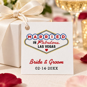 In Las Vegas geheiratet - rote Monogramm-Hochzeits Geschenkanhänger