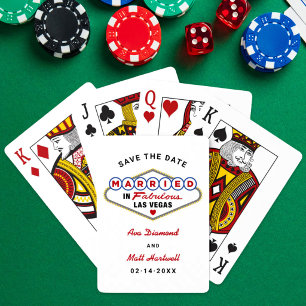 In Las Vegas geheiratet - Weiße Save-the-Date-Kart Spielkarten