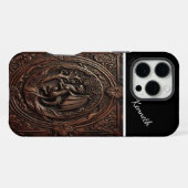 In Leder geschnitzter Drache iPhone Hülle (Rückseite (Horizontal))