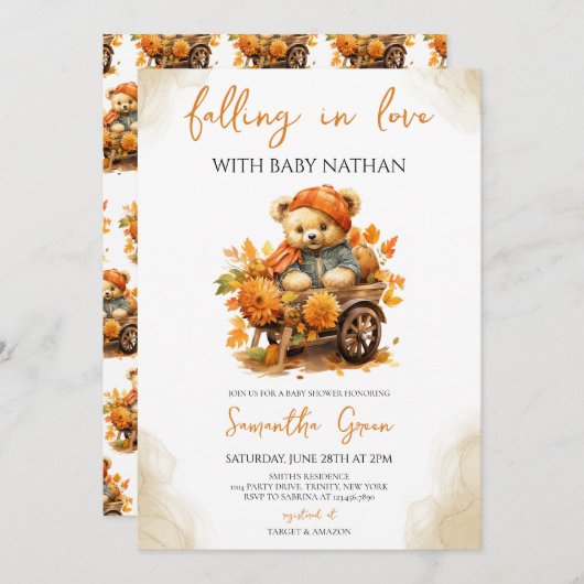 In Liebe Bärendusche fallen Einladung (Vorne/Hinten)