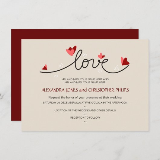 In Liebe einfache, elegante TextHochzeit Einladung (Vorne/Hinten)