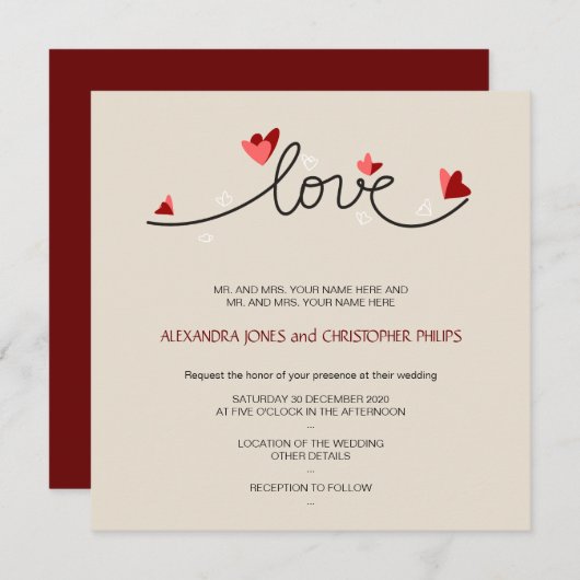 In Liebe einfache, elegante TextHochzeit Einladung (Vorne/Hinten)