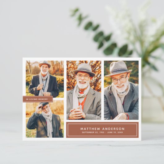 In Liebe Erinnerung Moderne Farbe Vier Fotos Dankeskarte (Stehend Vorderseite)