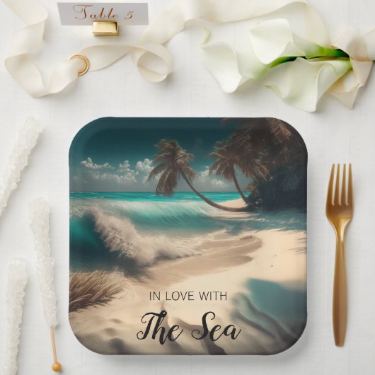 In Liebe mit dem Meer | Tropische Kunst Pappteller (Hochzeit)