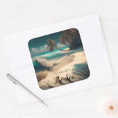 In Liebe mit dem Meer | Tropische Kunst Quadratischer Aufkleber (Umschlag)