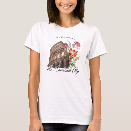 In Liebe mit den Roma. Kolosseum und Blume T-Shirt (Vorderseite)