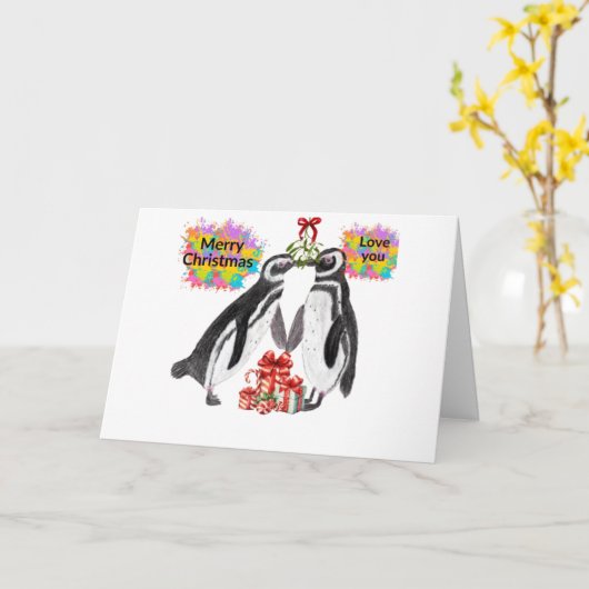 In Liebe Pinguine Weihnachtskarte Karte (Gelbe Blume)