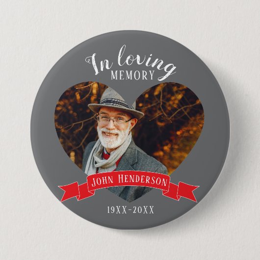 In liebenden Erinnerung Foto Herz roten Farbband-T Button (Vorderseite)