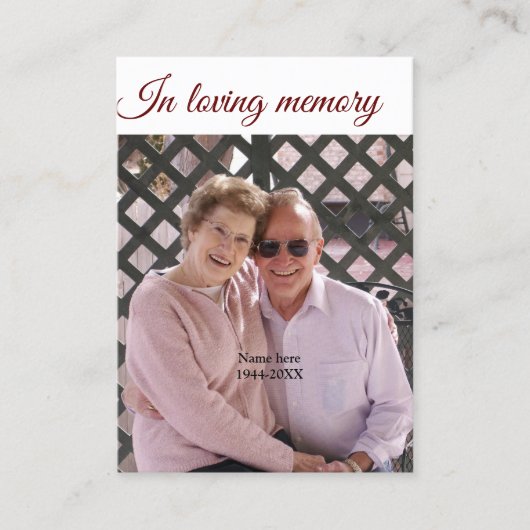 in liebender Gedächtnisname Text Keepake-Gebetskar Visitenkarte (Vorderseite)