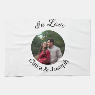 In Liebespaar kreisförmiges Foto Name Hochzeit rom Geschirrtuch