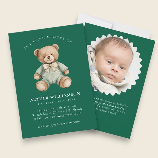 In liebevoller Erinnerung grüner Teddy Kinderbegrä Einladung