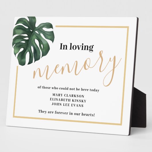 In liebevoller Erinnerung Monstera Leaf Hochzeitsz Fotoplatte (Seite)