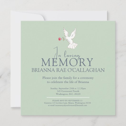 In liebevoller Erinnerung taube rote Rose Foto Bee Einladung (Vorderseite)