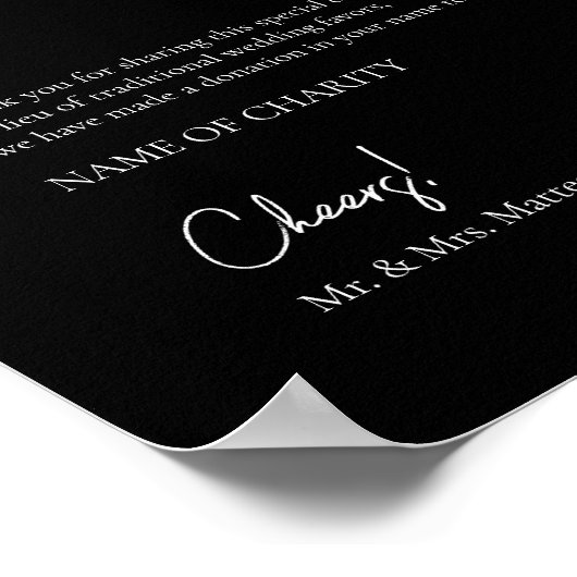 In Lieu favors Öko Friendly Custom Wedding Sign Poster (Ecke)