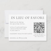 In Lieu of Favors For Wedding Charity With QR Code Karte (Vorderseite)