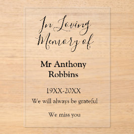 In Love Erinnerung an Namensbeerdigung Erinnerung  Acryleinladungen