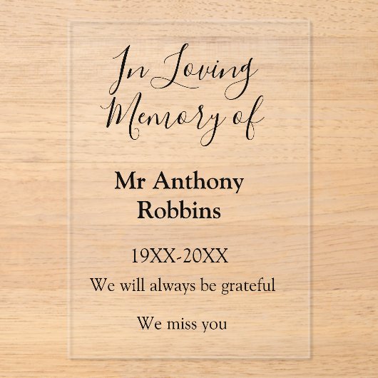 In Love Erinnerung an Namensbeerdigung Erinnerung Acryleinladungen (Vorderseite)