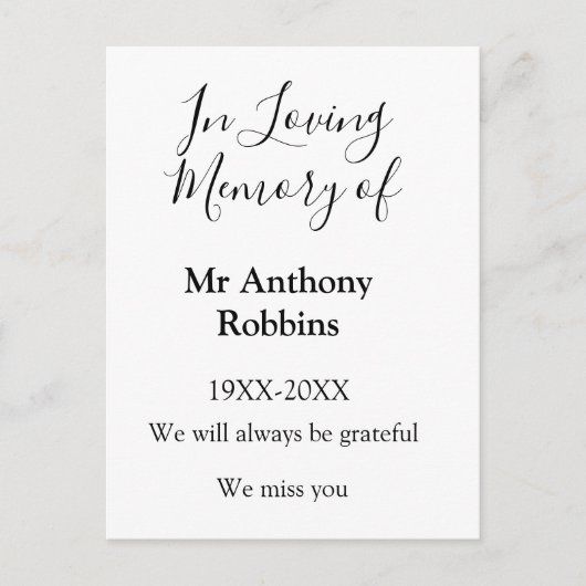 In Love Erinnerung an Namensbeerdigung Erinnerung Postkarte (Vorderseite)