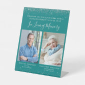 In Love Memory 2 Foto Aquamarin Blue Silver Weddin Sockelschild (Vorderseite)