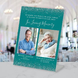 In Love Memory 2 Foto Aquamarin Blue Silver Weddin Sockelschild