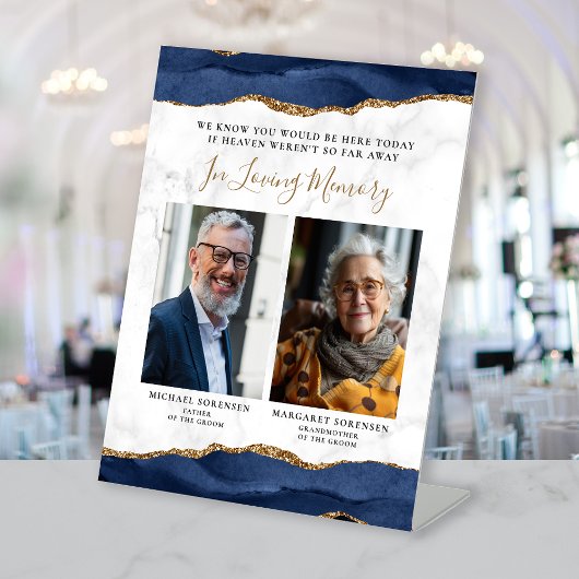 In Love Memory 2 Foto Blue Agate Marmor Hochzeit Sockelschild