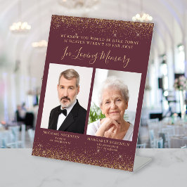 In Love Memory 2 Foto Burgundy Gold Wedding Sockelschild