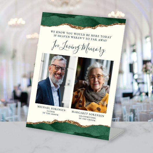 In Love Memory 2 Foto Green Agate Elfenbeinhochzei Sockelschild