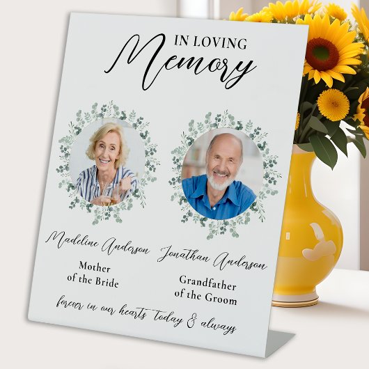 In Love Memory 2 Foto Grüne Gedenkfeier Hochzeit Sockelschild