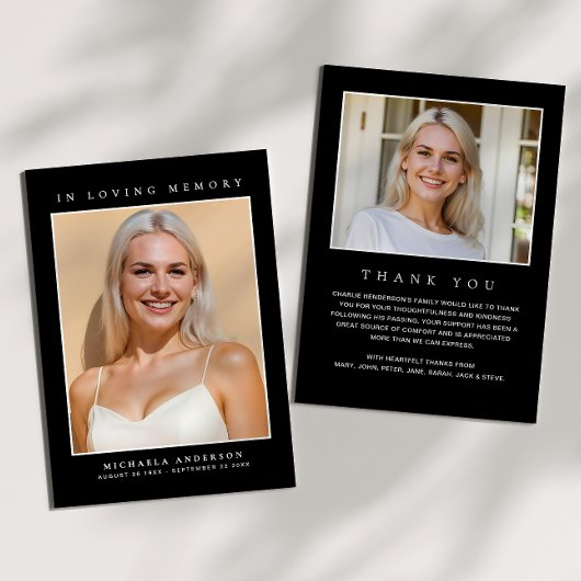 In Love Memory 2-Foto Simple Modern Memorial Dankeskarte