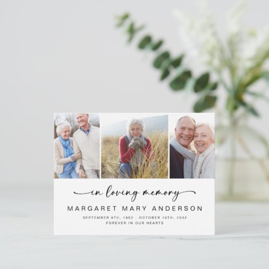 In Love Memory 3 Foto Beerdigung Vielen Dank Postkarte (Stehend Vorderseite)