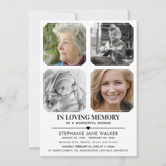 In Love Memory | 4 Foto Collage Beerdigung Einladung (Vorderseite)
