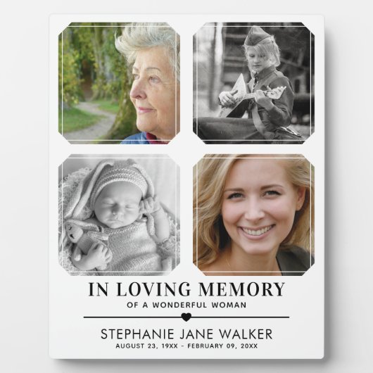 In Love Memory | 4 Foto Collage Beileid Fotoplatte (Vorderseite)