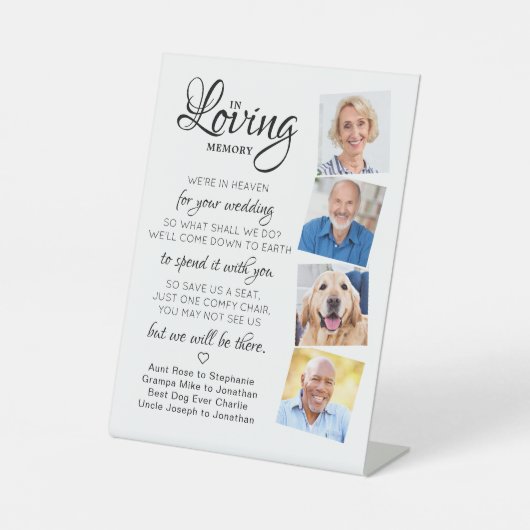 In Love Memory 4 Foto Heaven Wedding Memorial Sockelschild (Vorderseite)