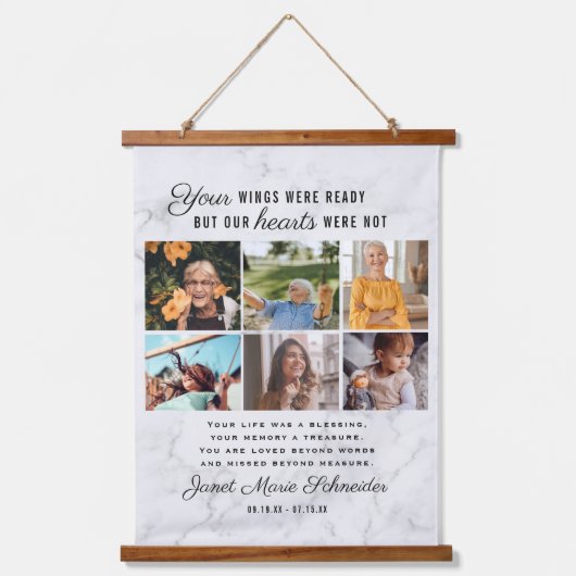 In Love Memory | 6 Foto Collage Beerdigung Wandteppich Mit Holzrahmen (Vorderseite)