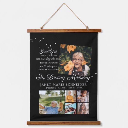 In Love Memory | 6 Foto Collage Beerdigung Wandteppich Mit Holzrahmen (Vorderseite)