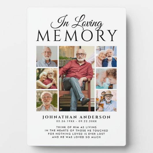 In Love Memory 7-Foto Black & White Memorial Fotoplatte (Vorderseite)